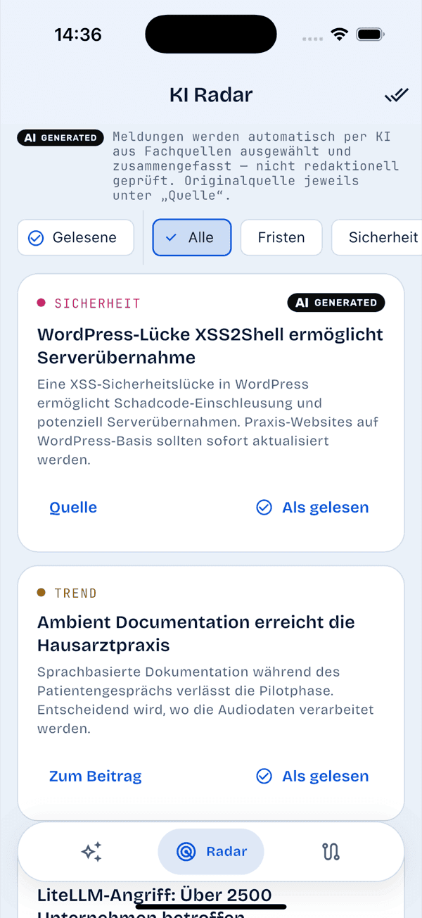 Radar-Ansicht von AI-MedKompass